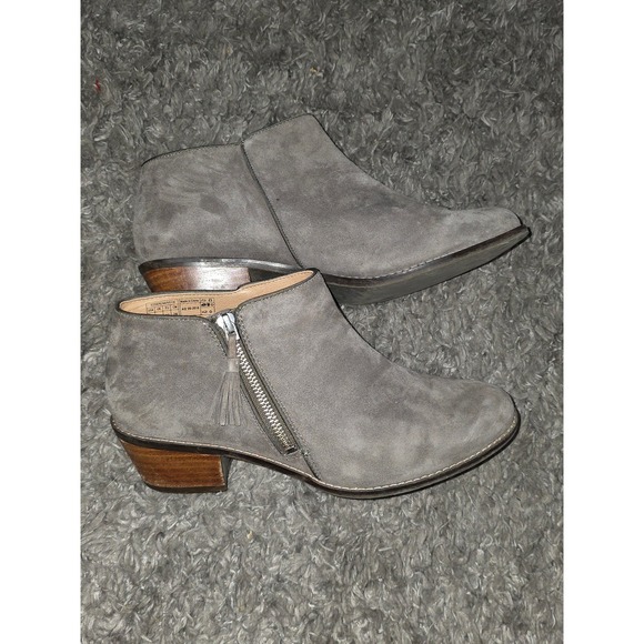 Vionic Shoes - Vionic Serena Grey Suede Ankle Booties Side Zip Tassel Low Block Heel Womens 9